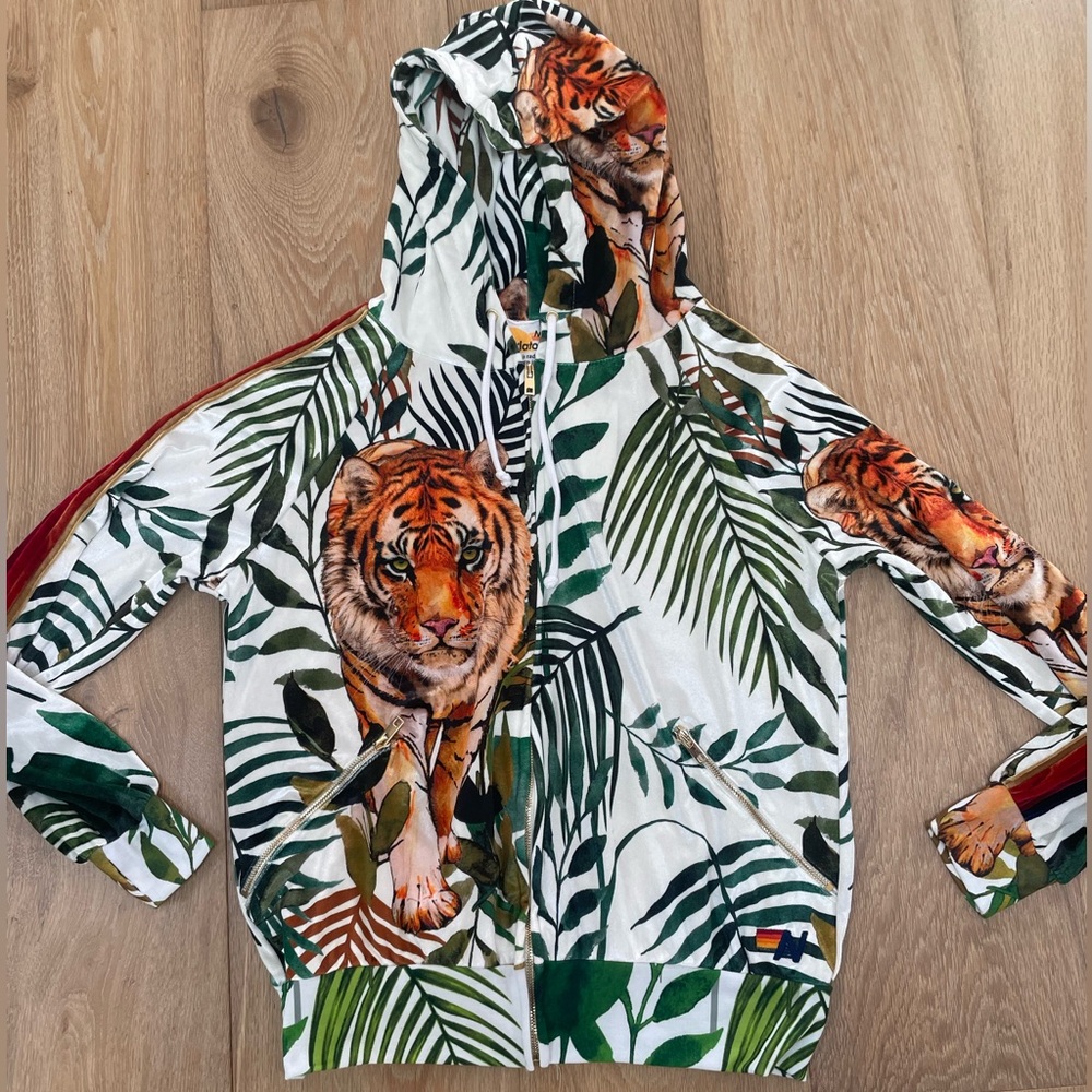 New w Tags Aviator Nation Tiger Print Velvet zip Hoodie unisex size medium